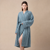 Peignoir en tissu éponge de coton, style kimono, col bleu, super doux et chaud, pour les voyages et les centres de villégiature, avec ceinture, pour femmes, fournisseur