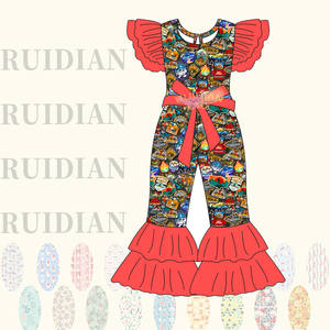 Combinaison pour bébé 2026 avec imprimé animal, volants, imprimé floral, sans manches, combinaison pour filles avec nœud, combinaison à double couche avec cloche - Product Image 6