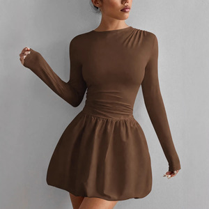 Abito a trapezio con spalle scoperte <span class=keywords><strong>e</strong></span> maniche a sbuffo, vestito da festa aderente a maniche lunghe in poliestere elasticizzato per donna, <span class=keywords><strong>Nero</strong></span> Bianco <span class=keywords><strong>Rosso</strong></span> - Product Image 2