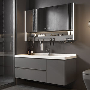 Ensemble de meubles de salle de bain modernes de luxe avec miroir intelligent, armoire étanche, finition laquée pour villa, hôtel et appartement - Product Image 3