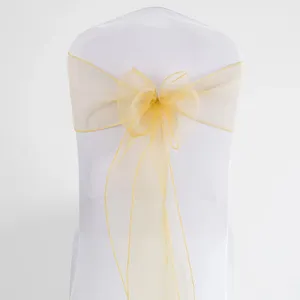 Gialli di sedia giallo fusciacche cravatta posteriore oggetti decorativi Cover up per eventi di ricevimento di nozze banchetti sedie decorazione