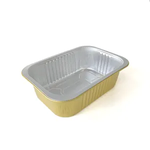 Disposable Take Away Smooth Wall Packing Boxes Takeaway Fast Food Gold Color Aluminium Foil Food Container