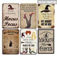 Letreros de metal con reglas de cocina de brujas, arte de pared retro con sombrero de bruja para Halloween