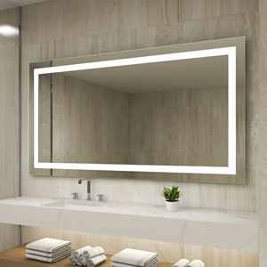 Mesa de tocador moderna sin marco, rectangular LED iluminado con espejo de maquillaje, tocador de pared ondulado, Salón inteligente IP44, pantalla táctil antivaho - Product Image 1