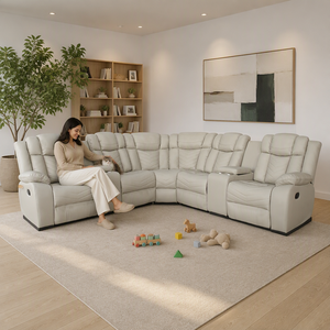 Contemporary <b>Reclining</b> Sofa Set Faux <b>Leather</b> With Led Light and Storage Console for Home Use - Product Image 4