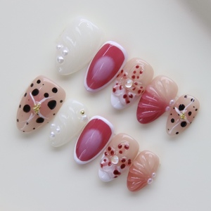 <span class=keywords><strong>Uñas</strong></span> <span class=keywords><strong>Postizas</strong></span> Hechas a Mano con Diseño de Almendras, Flores 3D, Estampado de Leopardo, Degradado de Perlas <span class=keywords><strong>Rosa</strong></span>, Reutilizables, Venta al Por Mayor, Personalizadas OEM - Product Image 4