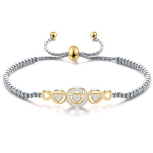 <b>Adjustable</b> Diamond Heart Bead <b>Bracelet</b> Steel And <b>Gold</b> Women's Everyday Wear Jewelry - Product Image 1
