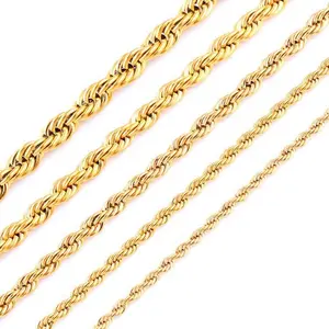 Venta al por mayor 14K cadena de oro cadenas de cuerda de acero inoxidable 2mm 3mm 4mm 5mm 6mm 7mm personalizado mujeres hombres collar cadena