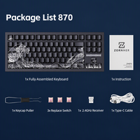 ZORNHER ZH870 88 Tombol Keyboard Mekanik Hitam Desain Ukiyo-e Hot Swappable RGB Tri-Mode Gaming Kantor