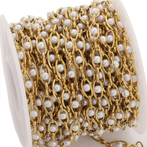 Chaîne en acier inoxydable doré clair avec perles, bord plat et ondulé pour épingle à cheveux, boucles d'oreilles, accessoire de bijouterie DIY - Product Image 5