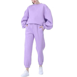 Manufacturer Plain 100% Cotton Tracksuit Female Custom logo Puff Print <b>Embroidery</b> Oversize Sweatshirts Pants Tracksuit <b>Set</b> - Product Image 2