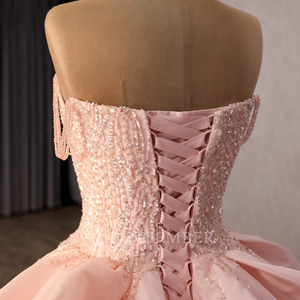 241146 Beautiful Pink Lace <b>Sequined</b> Tassel Ball Gown Ruffle Vintage Natural Waistline Chapel Train Floor-Length Party Evening - Product Image 5