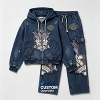 Ensemble de sweats à capuche zippés matelassés personnalisés à marque privée, épais, broderie Aigle, style vintage streetwear, fournisseur de premier plan