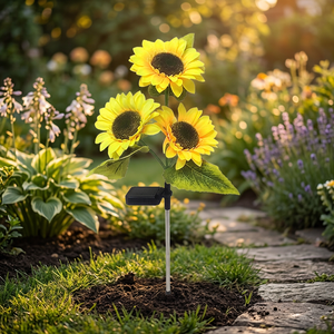 Lámpara Solar de Jardín con Forma de Girasol, Recargable, Impermeable IP65, Fuente de Luz LED, Control Manual con Botón, Luz Blanca para Exteriores - Product Image 3