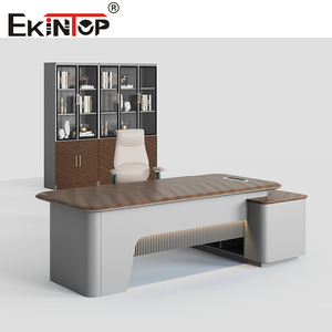 Sinonis Modern Waterproof PVC Wooden Table Executive <b>Office</b> Desk with Wood Surface Extendable Design for Commercial Use - Product Image 2