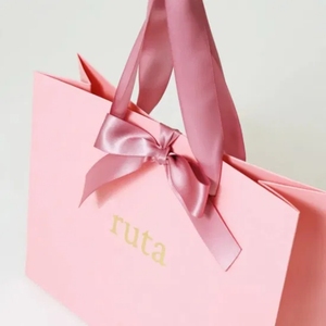 Custom Wholesale Paper Bags With Your Own Logo Designed in Pink <strong>Gift</strong> Bags With a <strong>Bow</strong> - Product Image 4
