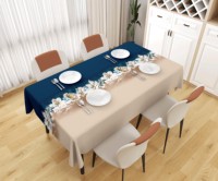 Nappe en polyester imperméable, résistante à l'huile et à la chaleur, facile à nettoyer, motif floral color block orange et turquoise pour table à manger