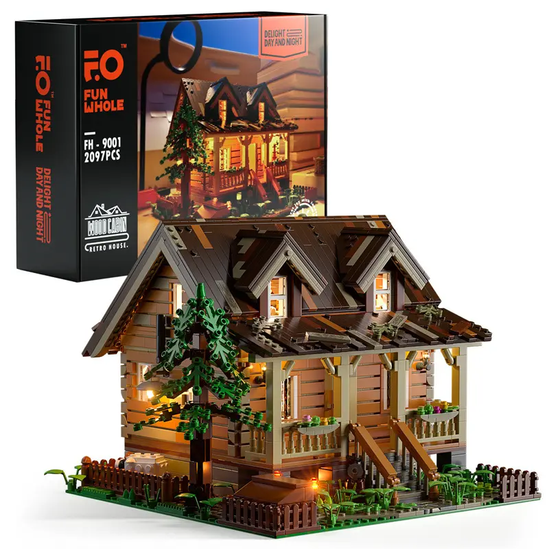 FH9001 LED light Wood Cabin building blocks wood house building brick for kids Christmas gift 2097 PCS Construction Toys