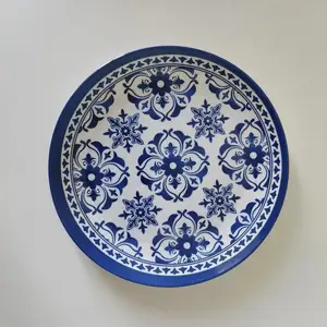 Prato azul de melamina redondo de 8.7 polegadas, prato lateral azul eco-amigável, prato durável para cozinha do hotel