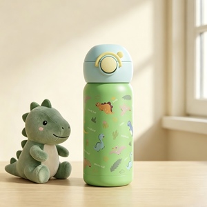 Gobelet isotherme pour enfants PINKAH Dinosaur 350 ml (12 oz) en acier inoxydable à double paroi, bouteille d'eau avec paille pour enfants et bébés avec poignée souple - Product Image 1