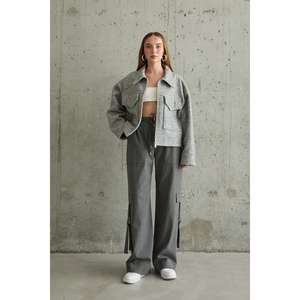 Veste en cachemire gris minimaliste à manches longues, tissée, pour femme, automne - Product Image 5