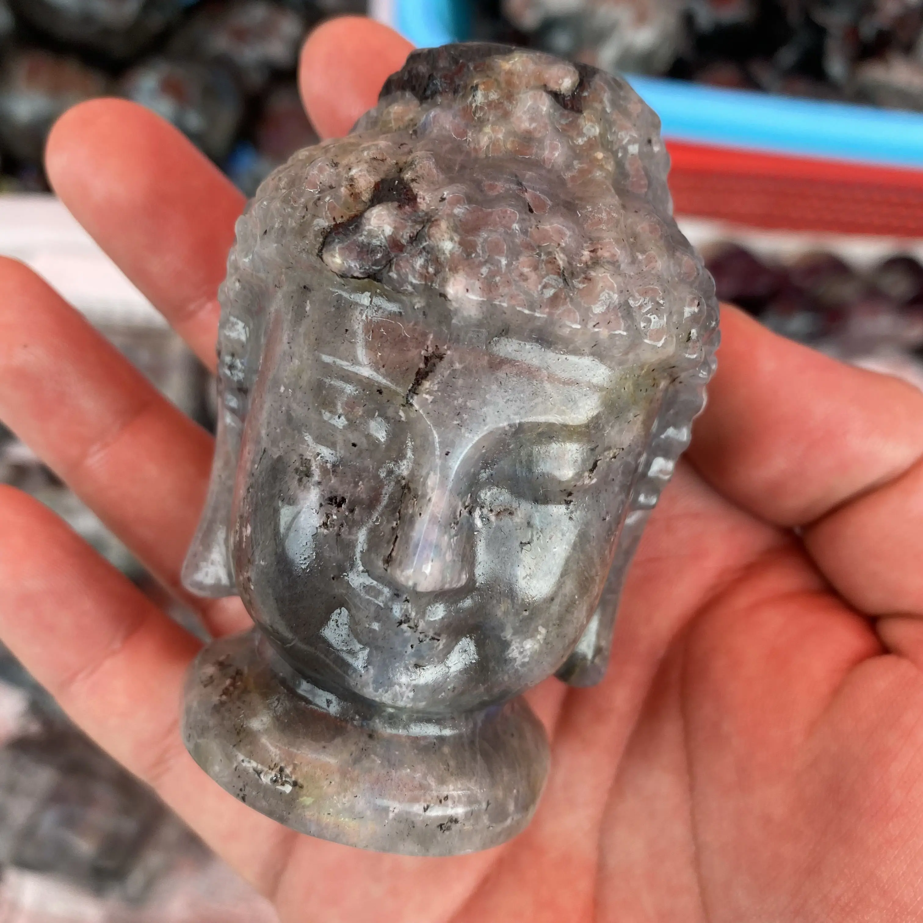 Buddha Kopf Statue Flash Labradorit Kristall für Home Decoration Hand geschnitzte natürliche umwelt freundliche Liebe Feng Shui poliert