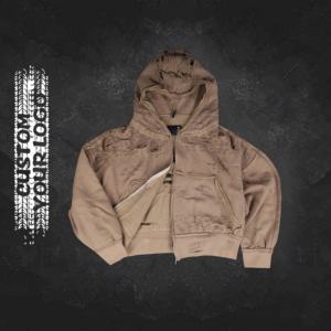 เสื้อฮู้ดดี้ซิปแบบโอเวอร์ไซส์ผ้าเทอร์รี่คอตตอน 100% หนานุ่ม ล้างสีแบบแอซิดวอช สไตล์ดิสเทรส สำหรับผู้ชาย ฤดูใบไม้ร่วง - Product Image 1