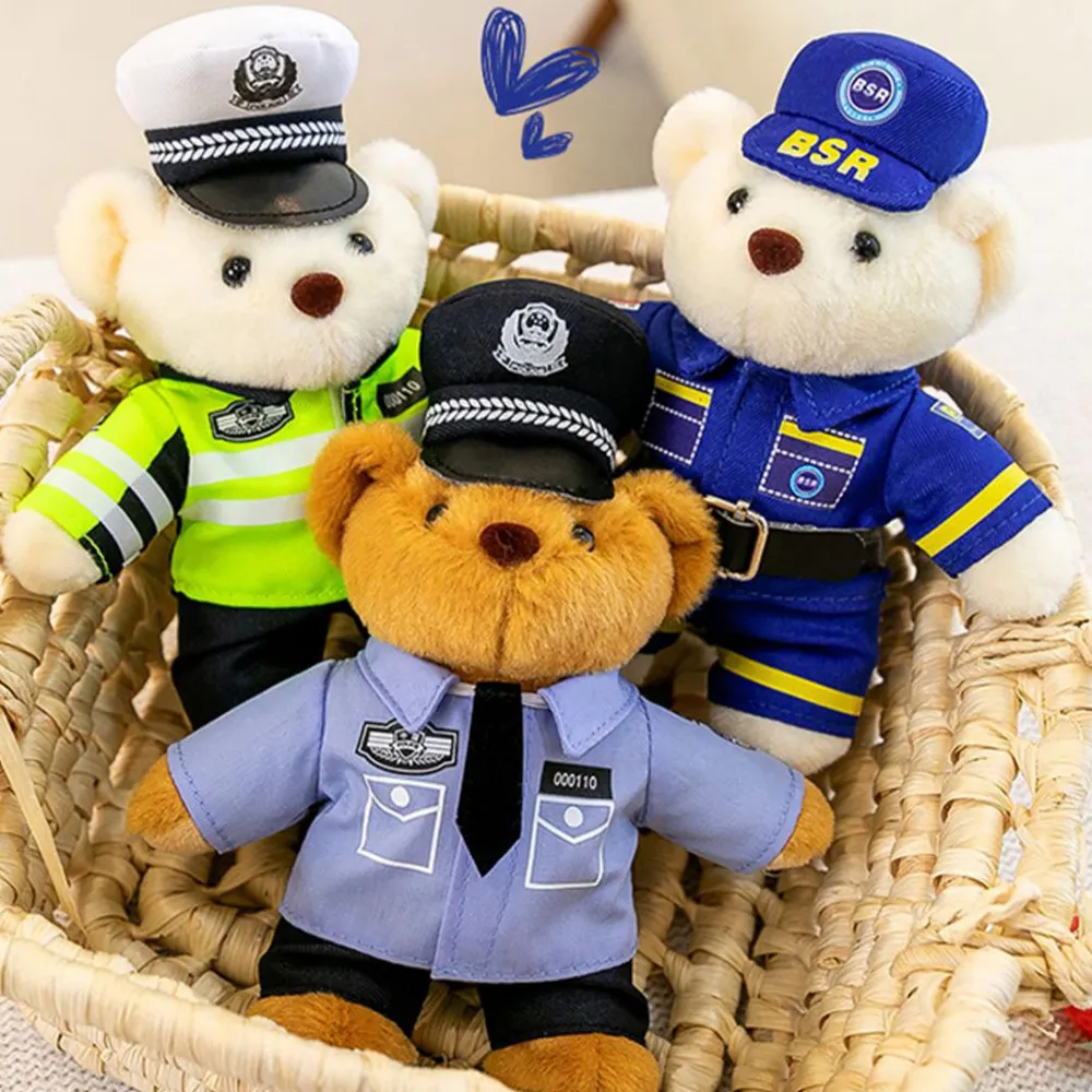 Custom Cute Mini Teddy Bear Toy With Traffic Police Uniform High Quality Soft Plush Stuffed Animal Teddy Bear Keychain Wholesale