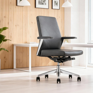 Fauteuils de bureau exécutif modernes en cuir avec rembourrage, hauteur réglable, design rotatif et dossier moyen - Product Image 3