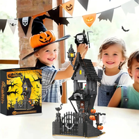 Ensemble de blocs de construction Château hanté d'Halloween 564 pièces avec lumière LED, citrouille, toile d'araignée, squelette, jouet d'assemblage DIY pour enfants, cadeaux