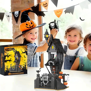 Set di Costruzioni Castello Infestato di Halloween 564 Pezzi con Luci LED, Zucca, Ragnatela, Scheletro - Giocattolo Fai-da-te per Bambini, Regalo Perfetto - Product Image 4