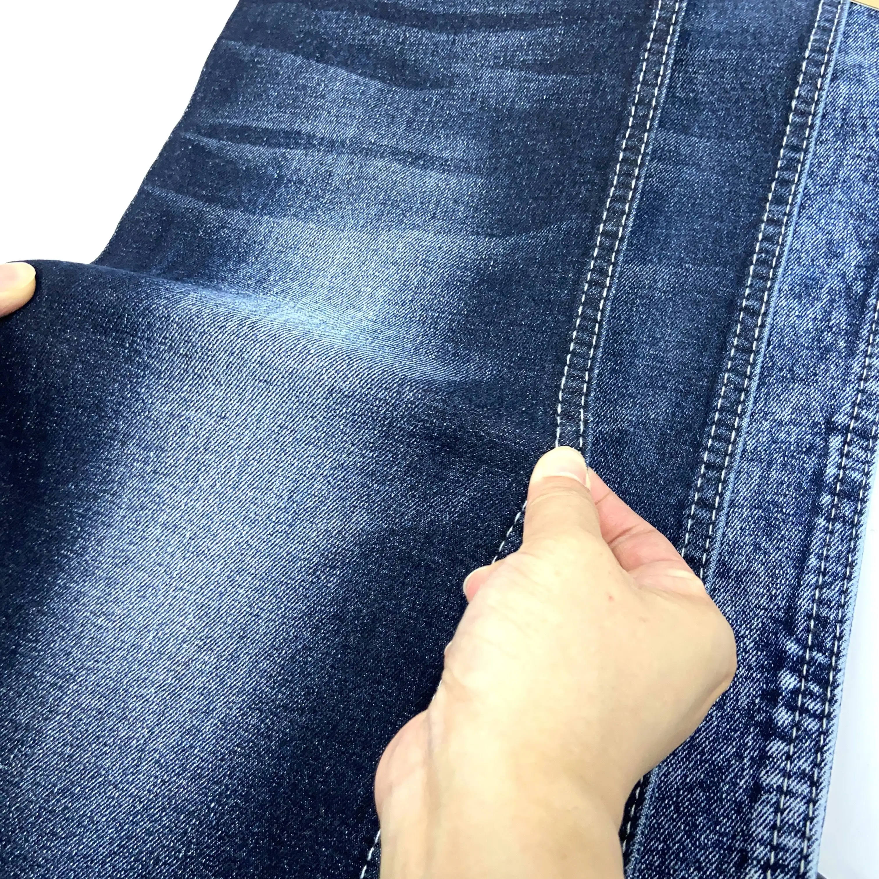 Jeans Indigo Blue Fabric Jeans No Slub Denim Tricot Woven Rolls of Denim Fabric YARN DYED Uniform Textile Telas Tela Heavyweight