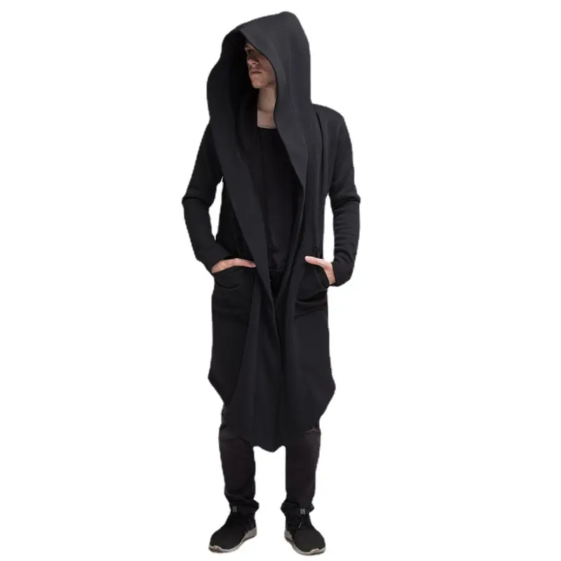 Autumn Winter New Cotton Blended Fashion Casual Plus Size Custom Men Coat Spliced Cardigan Cloak Hooded Cloak Long Sleeve Coat