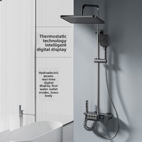 Juego de ducha termostático inteligente de cobre todo en uno montado en la pared con pantalla digital LED y barra deslizante, venta al por mayor