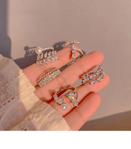 OEM hoja perla <span class=keywords><strong>Curba</strong></span> ajustable anillo de compromiso en forma de corazón CZ diamante anillo de bodas para niña - Product Image 2