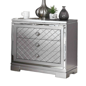 Glam Style <b>Silver</b> Finish Nightstand With Hidden Jewelry Drawer USB Port Ball Bearing Glides Bedroom Furniture - Product Image 2