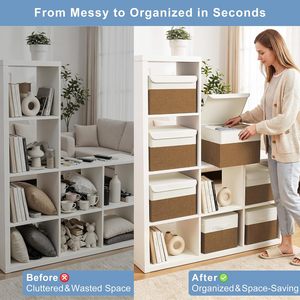 <b>Large</b> 22 Quart Linen Fabric Minimalist Collapsible Foldable Storage <b>Bin</b> Flip-Top Lid Handles 4-Pack Brown White - Product Image 2