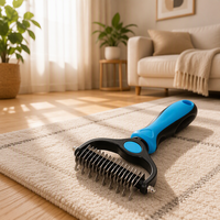 Brosse de toilettage double face en acier inoxydable écologique pour animaux de compagnie, éliminateur de poils, démêloir et peigne à sous-koir pour chiens - Vente en gros