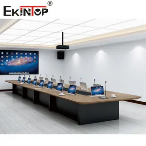 طاولة اجتماعات ومؤتمرات خشبية من Ekintop خفية قابلة للسحب الآلية مع جهاز كمبيوتر بشاشة LCD وآلية رفع من دون ورق