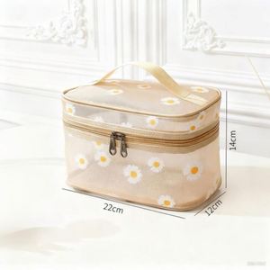 Custom Eco-Friendly Large Capacity Daisy Mesh Women's Flower Zipper Travel <b>Cosmetic</b> <b>Organizer</b> Pouch Portable Handle for Bag - Product Image 3