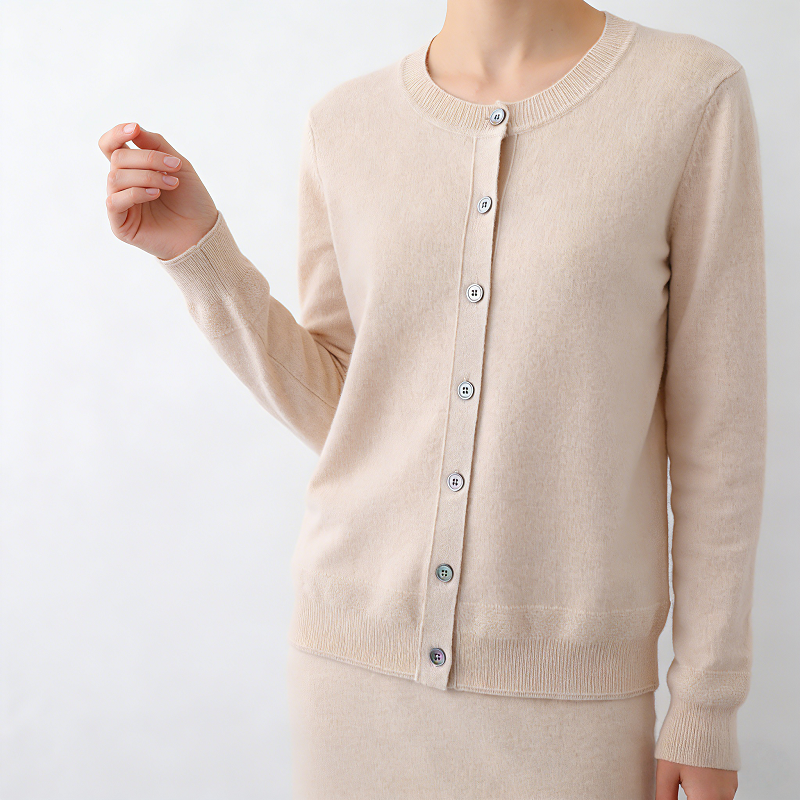 Casual Style Fashion Design Knitted Crew Neck Cashmere Cardigan Cashmere Sweater