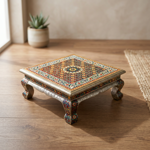 Modern Handmade Velvet Ottoman <b>Stool</b> with Back and Intricate Pattern Design for Home Furniture Decor Wedding Handi Programme - Product Image 1