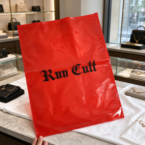 35x45cm Translucent <b>Red</b> PVC Zipper Bags Custom Logo Clothes Brand Packaging Garment Bags Men <b>Women</b> T-shirt <b>Jeans</b> Zipper Bags - Product Image 2