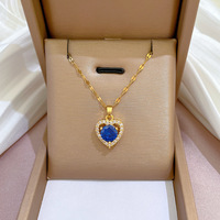 Collier pendentif cœur plaqué or 18 carats avec chaîne à maillons en zircon cubique, en acier inoxydable et alliage de cuivre, bijou cadeau pour femme