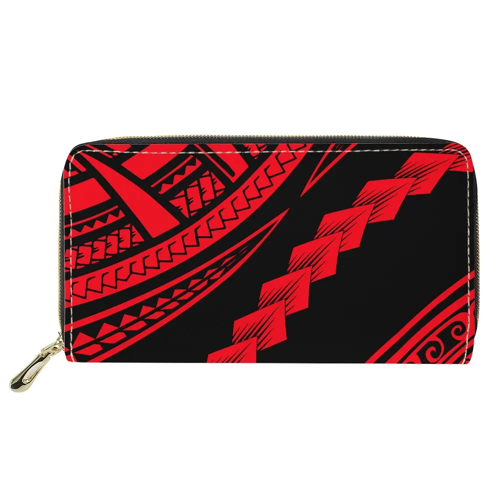 Vendita calda portafoglio donna portafoglio donna samoano tribale Hawaii motivo floreale borse moda borsa 2022 portafogli rossi di lusso Dropship