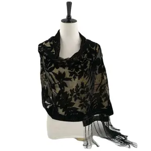 MIO mode Burnout velours châle Wrap fil doré paillettes franges conception hiver Burnout papillon écharpe burnout velours kimono