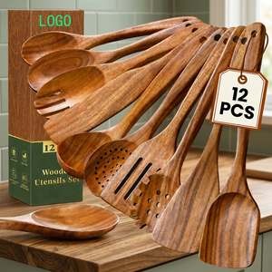 Tianzhu Stock Wholesale Teak Wooden Cooking Utensils <b>Set</b> 12-Piece Oven/<b>Microwave</b>/Dishwasher Safe Kitchen Tools - Product Image 2