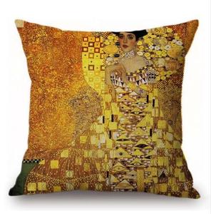 Housse <span class=keywords><strong>de</strong></span> coussin avec peinture du <span class=keywords><strong>baiser</strong></span> <span class=keywords><strong>de</strong></span> <span class=keywords><strong>Gustav</strong></span> <span class=keywords><strong>Klimt</strong></span>, motif doré vintage, taie d'oreiller décorative, peinture à l'huile <span class=keywords><strong>de</strong></span> Van Gogh, taie d'oreiller carrée - Product Image 1
