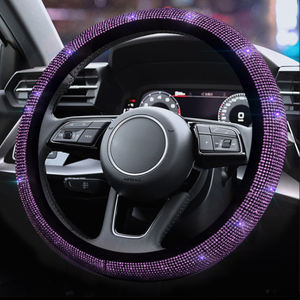 Universal 38cm 15 pulgadas lujo brillo Rhinestone brillante diamante cristal cuero mujeres coche <span class=keywords><strong>volante</strong></span> <span class=keywords><strong>cubre</strong></span> - Product Image 6