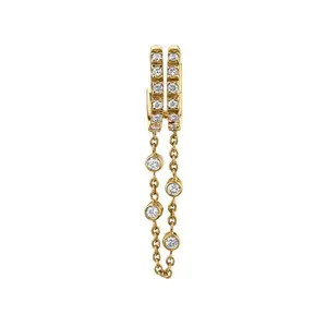 Gemnel Delicate Zircon Link Chain Earring 2 Double Impact Diamond Huggies Hoop Earring